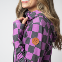 IN STOCK Ashley Hoodie - Black and Purple Checkers