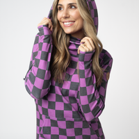IN STOCK Ashley Hoodie - Black and Purple Checkers