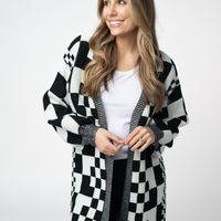 IN STOCK Long Checkered Pocket Cardigan - Black and White