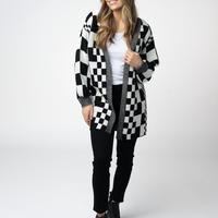 IN STOCK Long Checkered Pocket Cardigan - Black and White