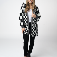 IN STOCK Long Checkered Pocket Cardigan - Black and White