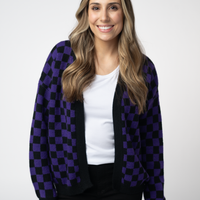 IN STOCK Micro Checkered Cardigan - Black and Purple