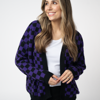 IN STOCK Micro Checkered Cardigan - Black and Purple