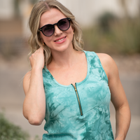 IN STOCK Mila Zipper Tank - Teal Tie Dye