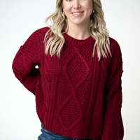IN STOCK Cable Knit Sweater - Cranberry