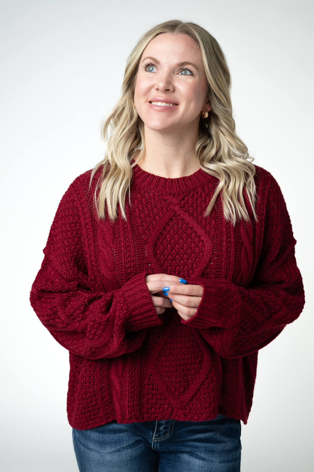 IN STOCK Cable Knit Sweater - Cranberry