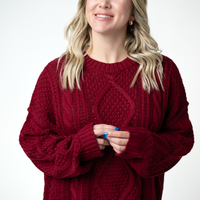 IN STOCK Cable Knit Sweater - Cranberry