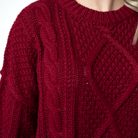 IN STOCK Cable Knit Sweater - Cranberry