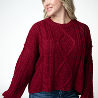 IN STOCK Cable Knit Sweater - Cranberry