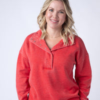 IN STOCK Jesse Vintage Wash Snap Pullover - Red