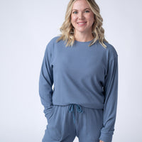 IN STOCK Corrine Ribbed Pullover Top - Denim