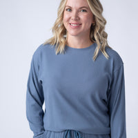 IN STOCK Corrine Ribbed Pullover Top - Denim