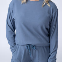 IN STOCK Corrine Ribbed Pullover Top - Denim