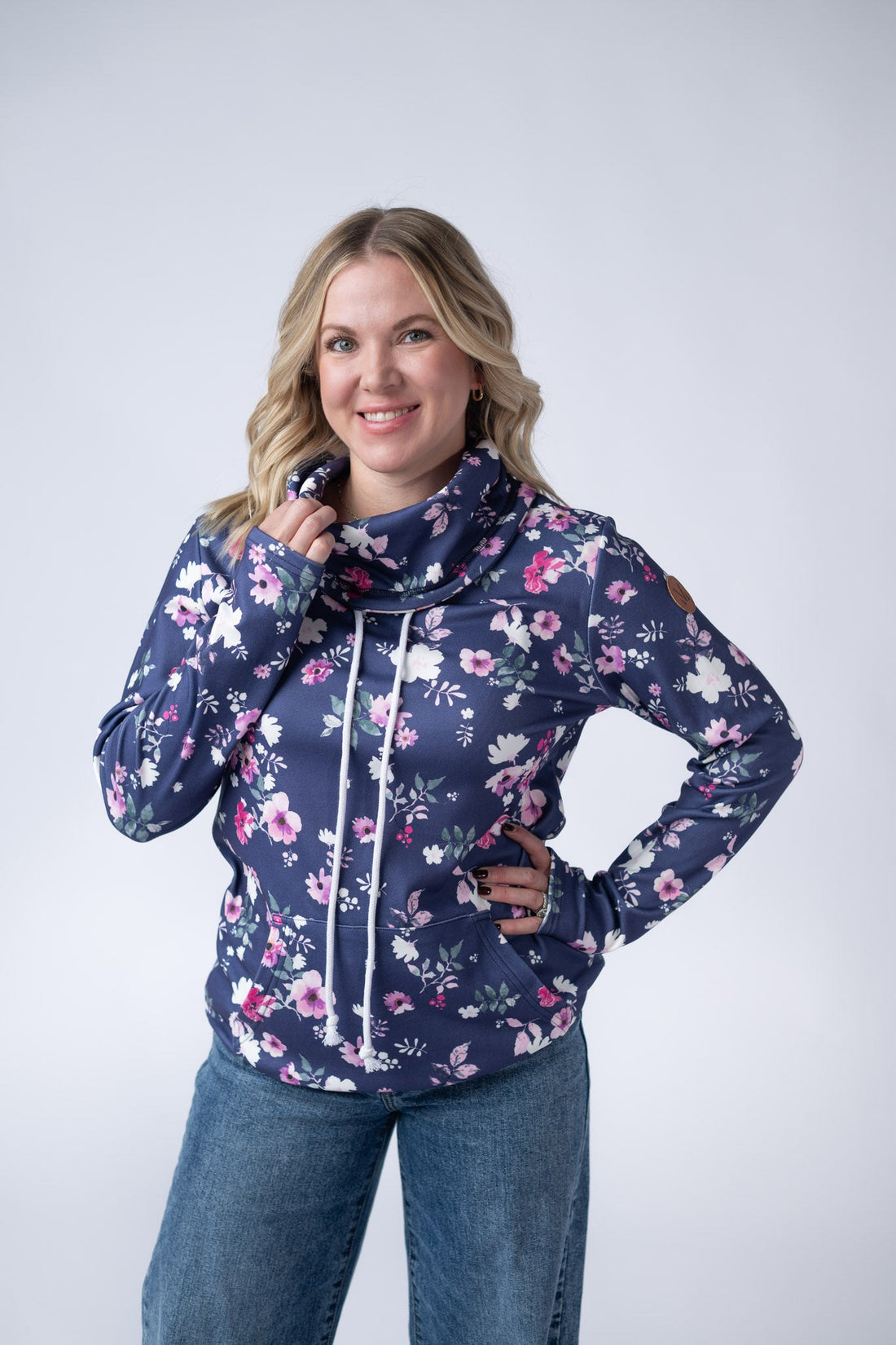 IN STOCK Soft Funnel Neck - Navy Floral