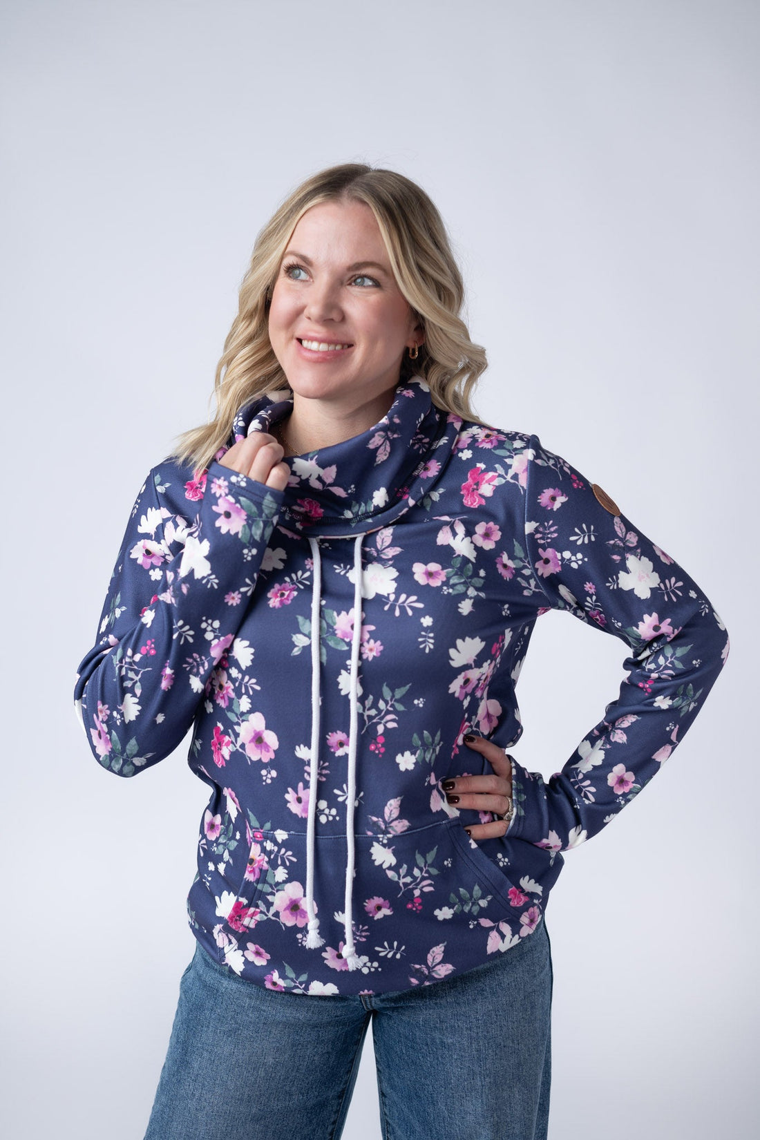 IN STOCK Soft Funnel Neck - Navy Floral
