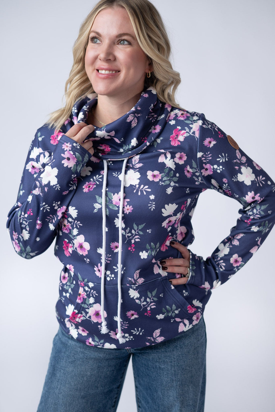 IN STOCK Soft Funnel Neck - Navy Floral