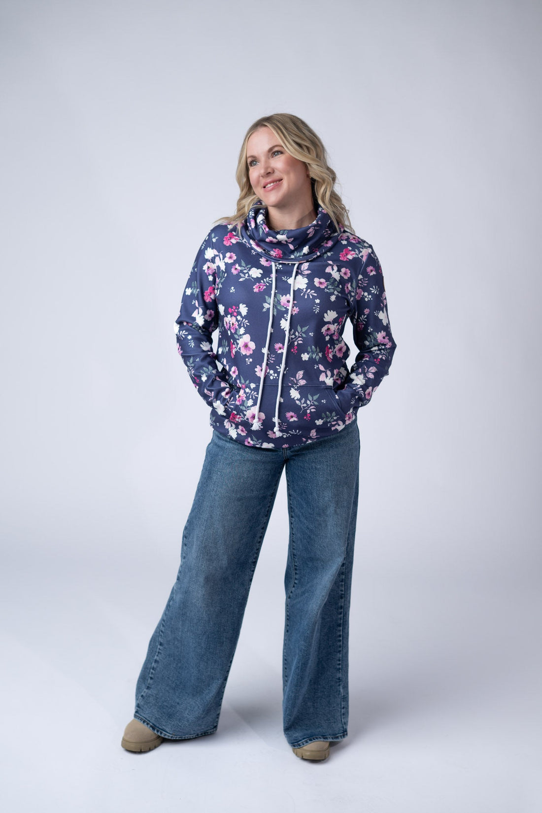 IN STOCK Soft Funnel Neck - Navy Floral