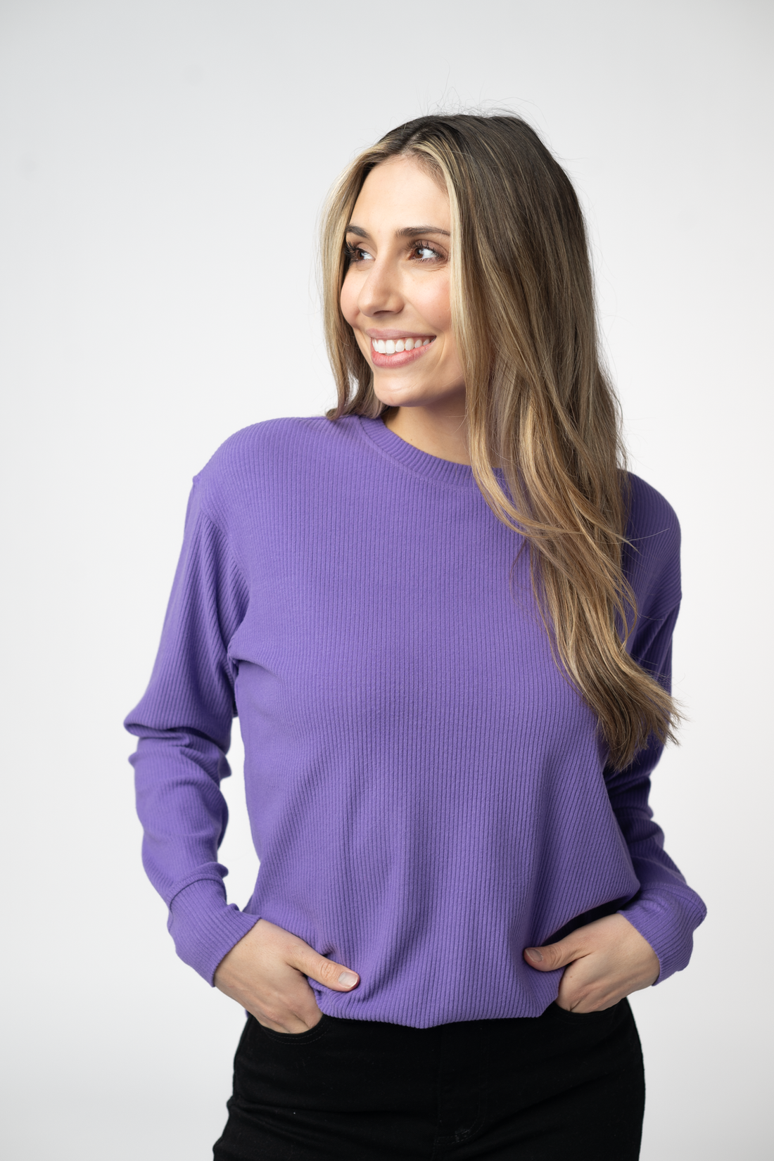 IN STOCK Corrine Ribbed Pullover Top - Purple