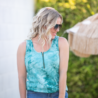 IN STOCK Mila Zipper Tank - Teal Tie Dye