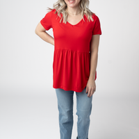 IN STOCK Sarah Ruffle Short Sleeve - Red FINAL SALE