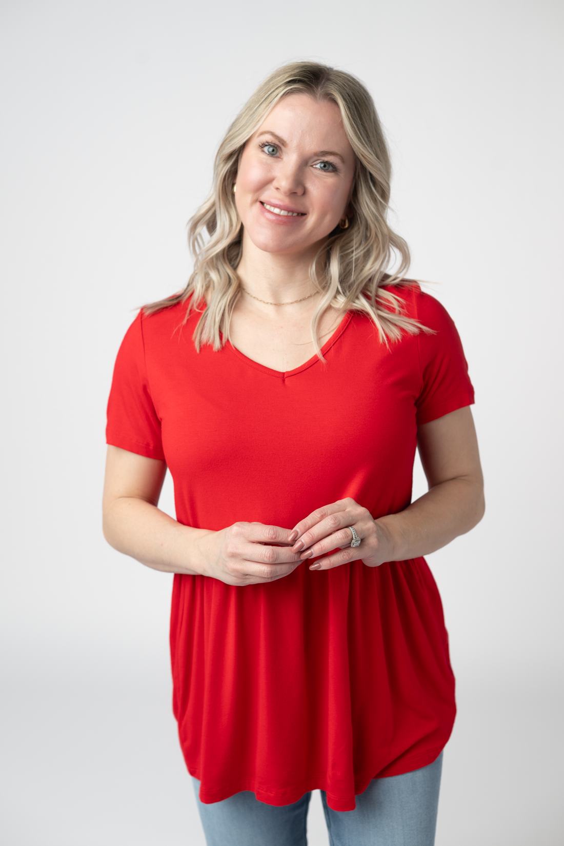 IN STOCK Sarah Ruffle Short Sleeve - Red FINAL SALE