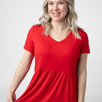 IN STOCK Sarah Ruffle Short Sleeve - Red FINAL SALE