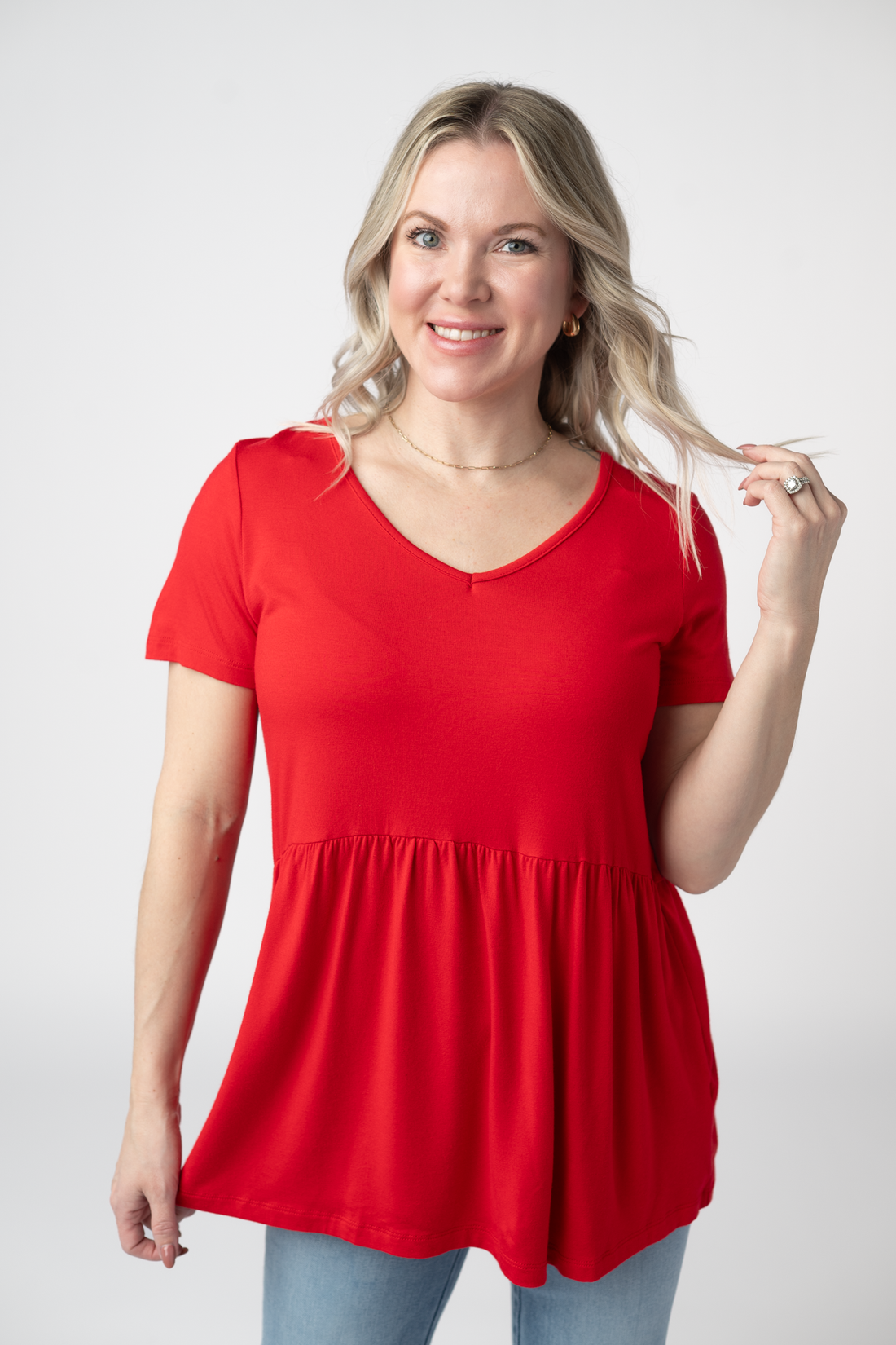 IN STOCK Sarah Ruffle Short Sleeve - Red FINAL SALE