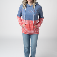 IN STOCK Hailey Pullover Hoodie - Faded Navy Freedom Stars and Stripes FINAL SALE