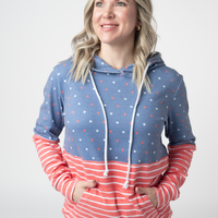 IN STOCK Hailey Pullover Hoodie - Faded Navy Freedom Stars and Stripes FINAL SALE