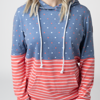 IN STOCK Hailey Pullover Hoodie - Faded Navy Freedom Stars and Stripes FINAL SALE