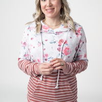IN STOCK Hailey Pullover Hoodie - Pink Bloom and Stripes FINAL SALE