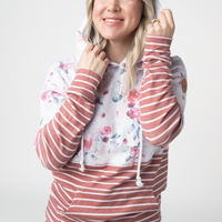 IN STOCK Hailey Pullover Hoodie - Pink Bloom and Stripes FINAL SALE