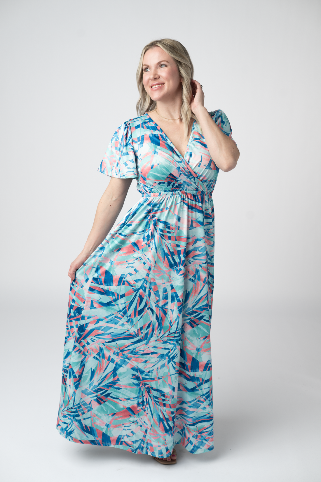 IN STOCK Millie Maxi Dress - Abstract Aqua Breeze FINAL SALE