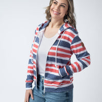 IN STOCK Fullzip Hoodie - Striped Red, White, and Micro Blue Stars