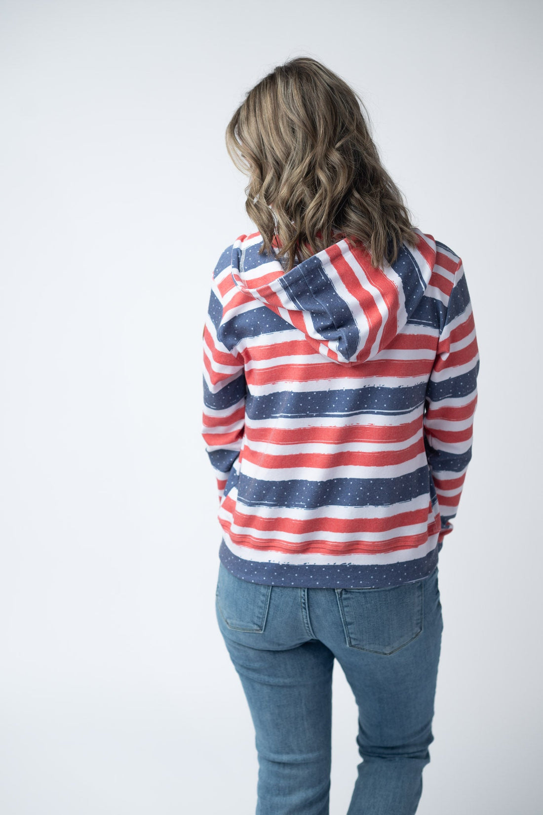 IN STOCK Fullzip Hoodie - Striped Red, White, and Micro Blue Stars