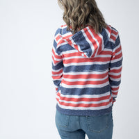 IN STOCK Fullzip Hoodie - Striped Red, White, and Micro Blue Stars