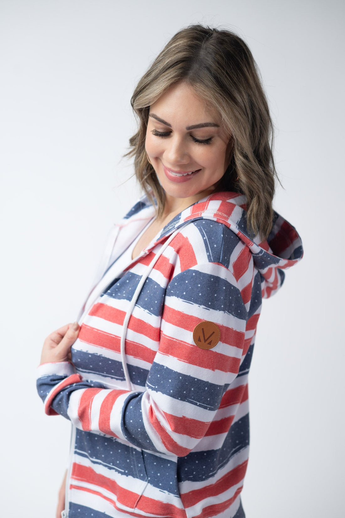 IN STOCK Fullzip Hoodie - Striped Red, White, and Micro Blue Stars