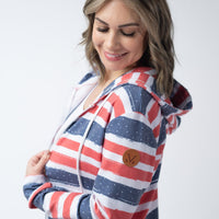 IN STOCK Fullzip Hoodie - Striped Red, White, and Micro Blue Stars