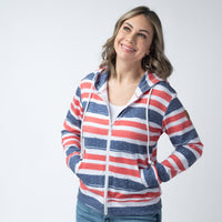 IN STOCK Fullzip Hoodie - Striped Red, White, and Micro Blue Stars