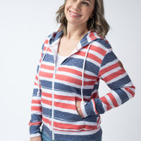 IN STOCK Fullzip Hoodie - Striped Red, White, and Micro Blue Stars