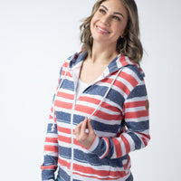 IN STOCK Fullzip Hoodie - Striped Red, White, and Micro Blue Stars