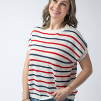 IN STOCK Red, White, and Blue Stripes Open Knit Top FINAL SALE