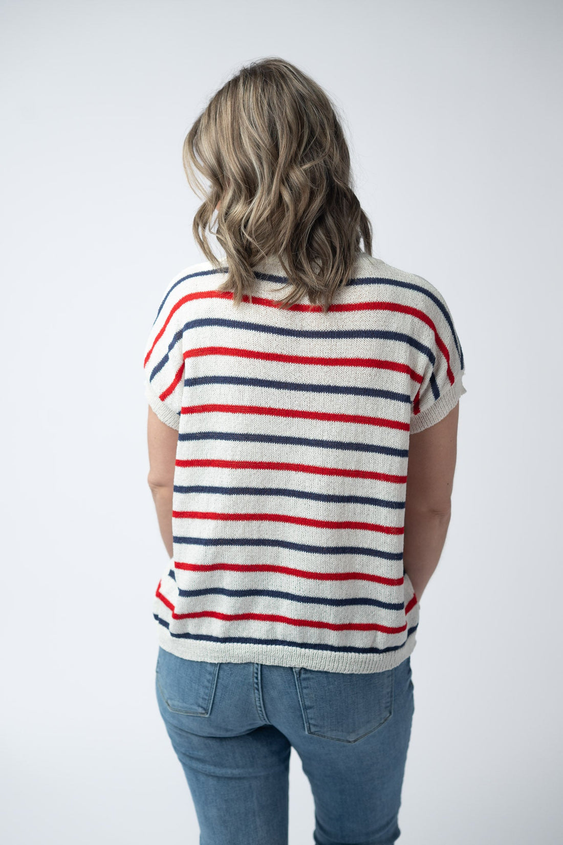 IN STOCK Red, White, and Blue Stripes Open Knit Top FINAL SALE