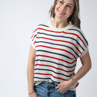 IN STOCK Red, White, and Blue Stripes Open Knit Top FINAL SALE