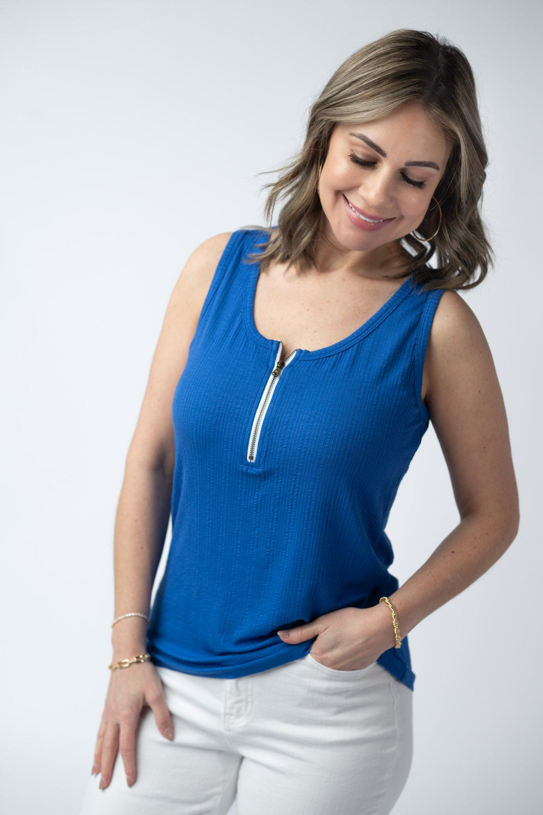 IN STOCK Mila Zipper Tank - Blue