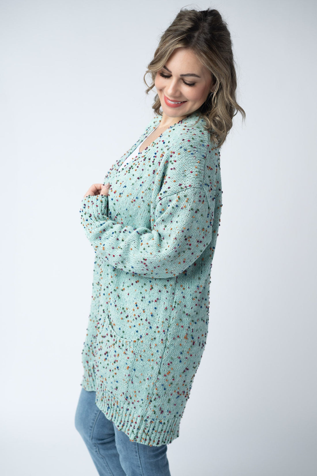 IN STOCK Carly Confetti Dot Cardigan - Aqua Blue