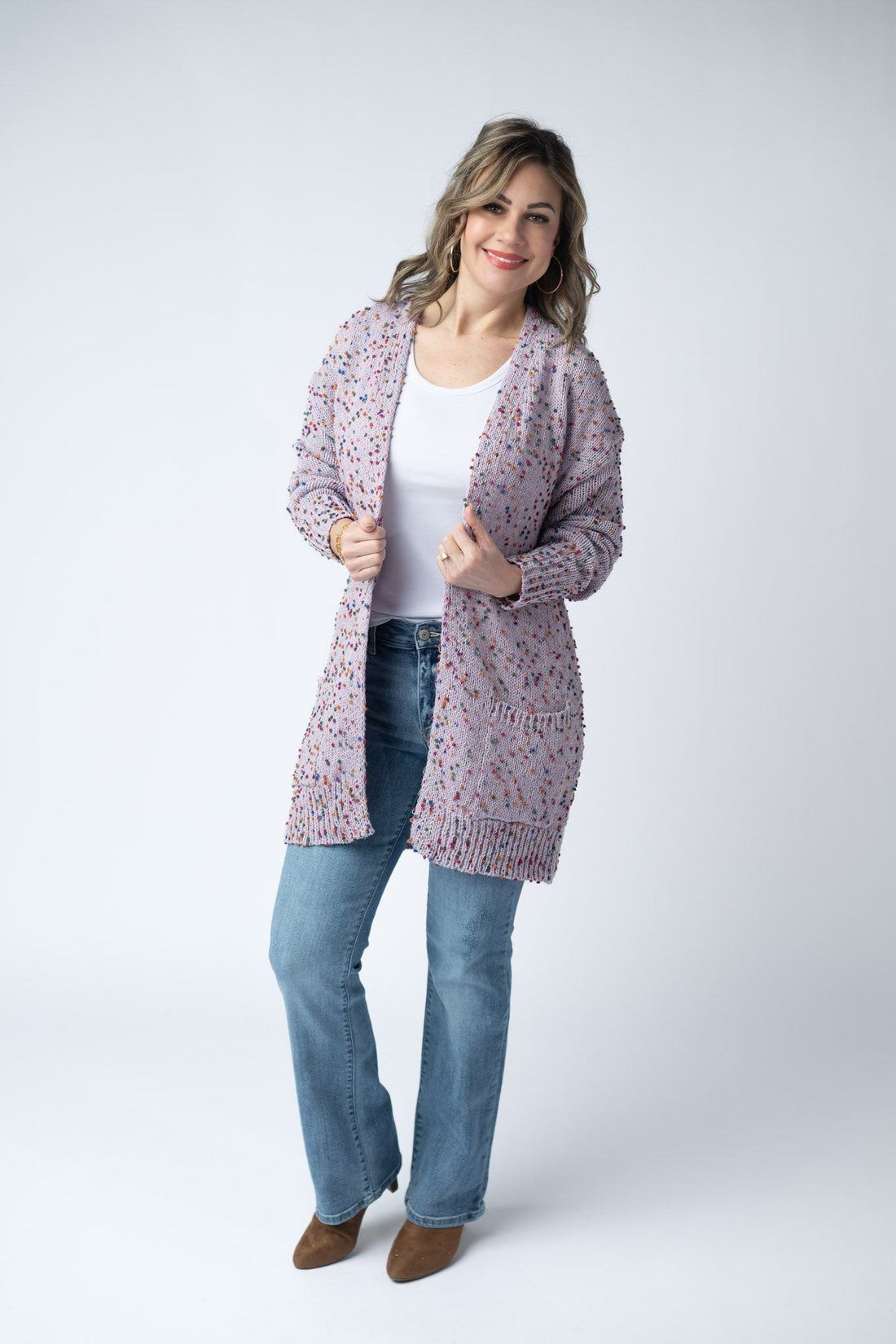 IN STOCK Carly Confetti Dot Cardigan - Lavender