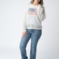 IN STOCK USA Sequin Flag Open Knit Pullover FINAL SALE