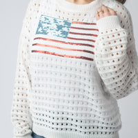 IN STOCK USA Sequin Flag Open Knit Pullover FINAL SALE