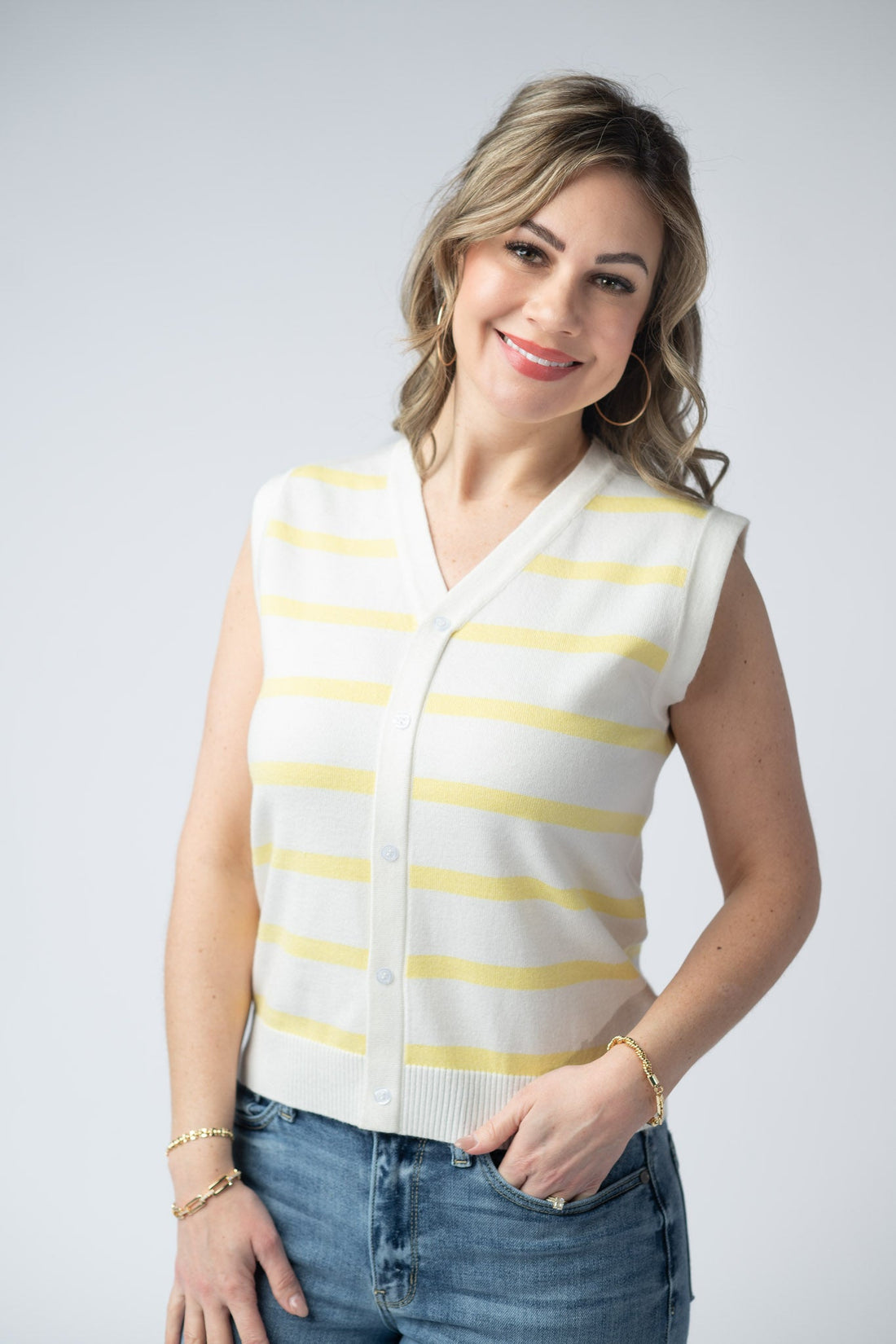 IN STOCK Lucy Striped Button Tank - Yellow